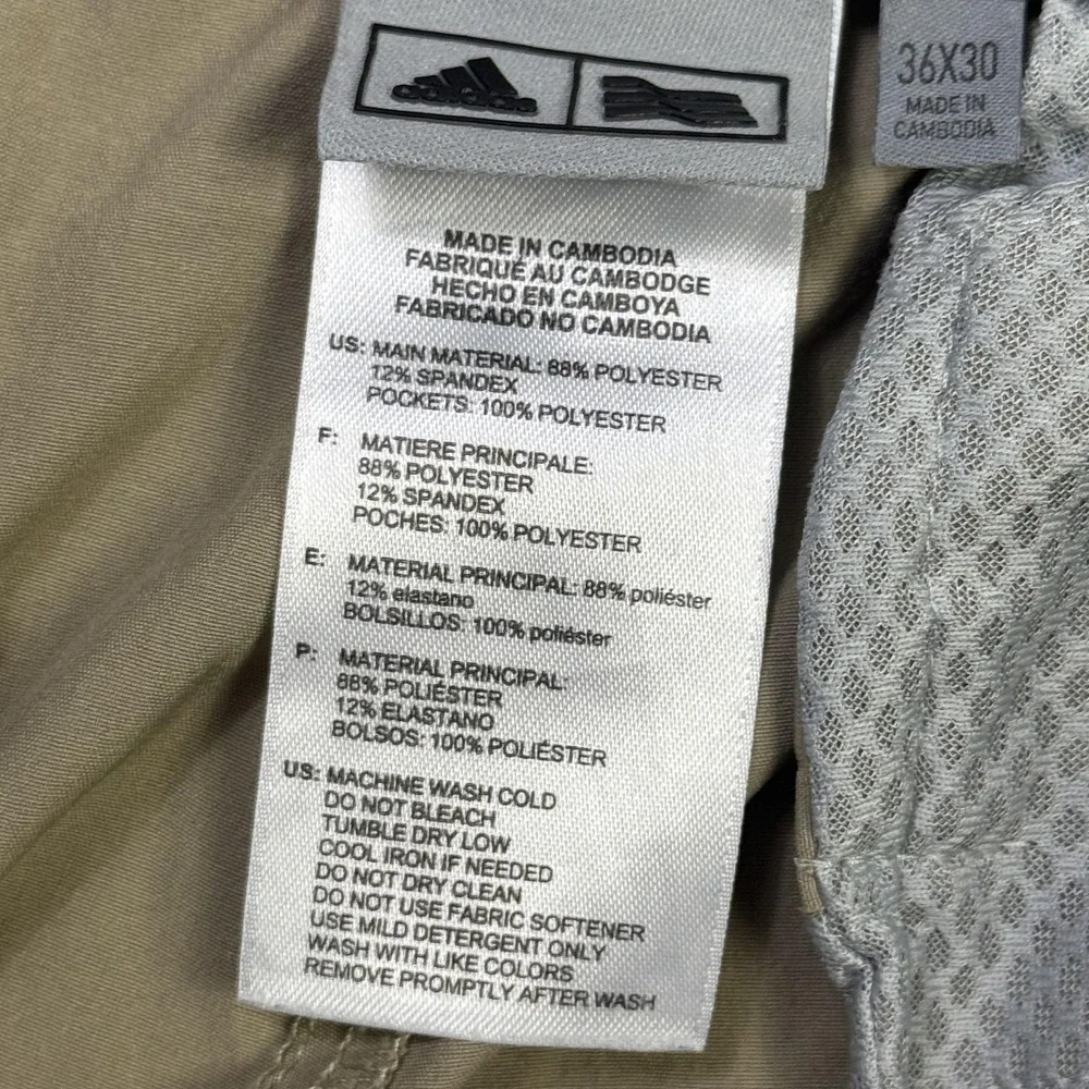 Adidas Golf Chino Pants Mens 36x28 Beige Microfiber Stretch Pockets Flat Front